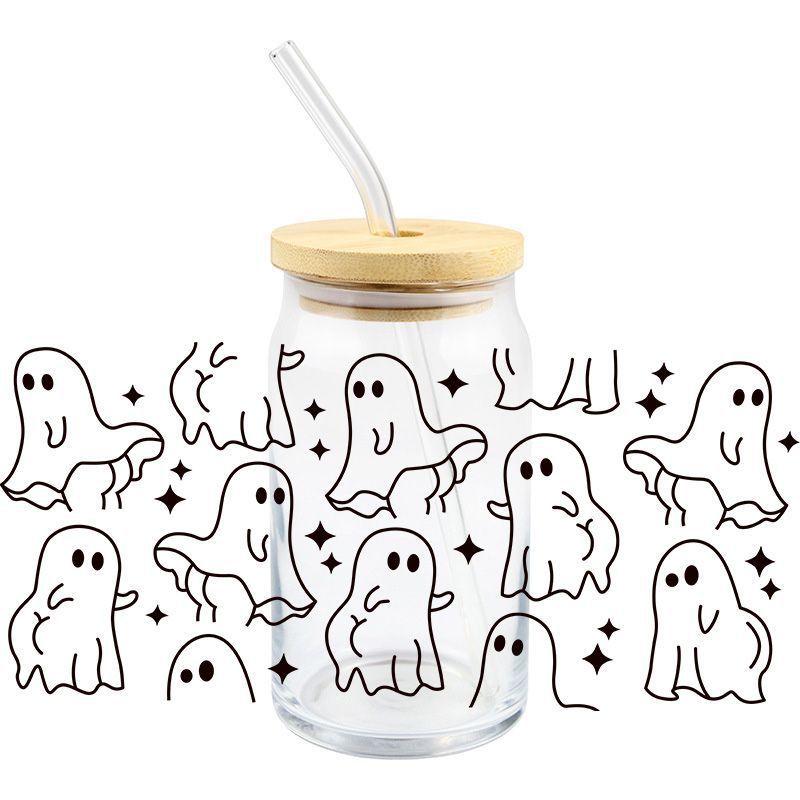 Wholesale 5pcs Pumpkin Cute Ghost Halloween 16oz Cup UV DTF Wraps