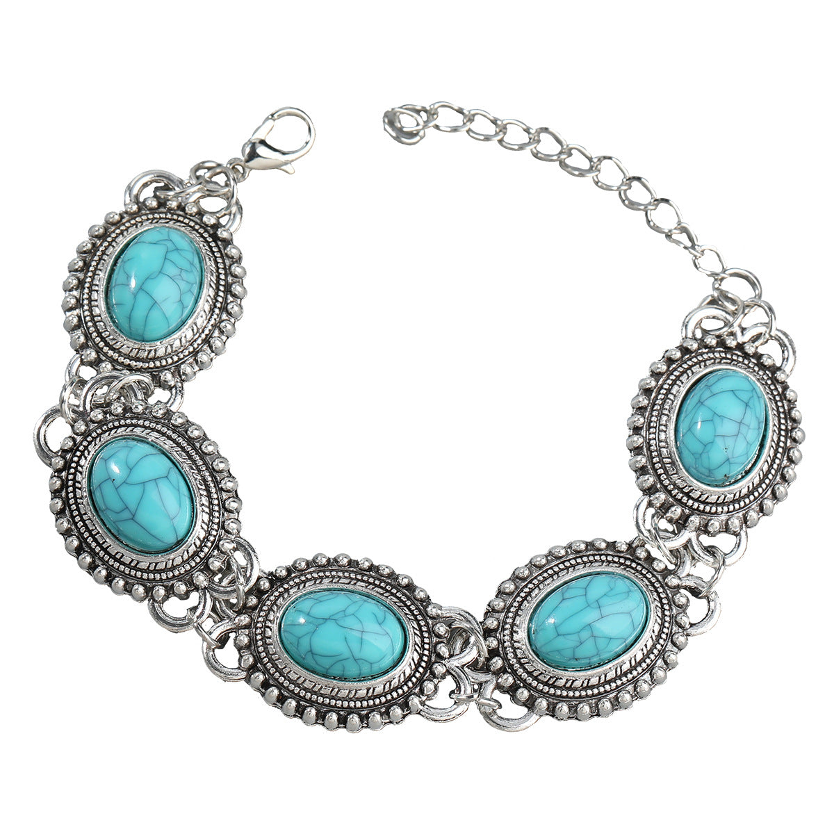 Wholesale Exaggerated Turquoise Hip Hop Alloy Bracelet