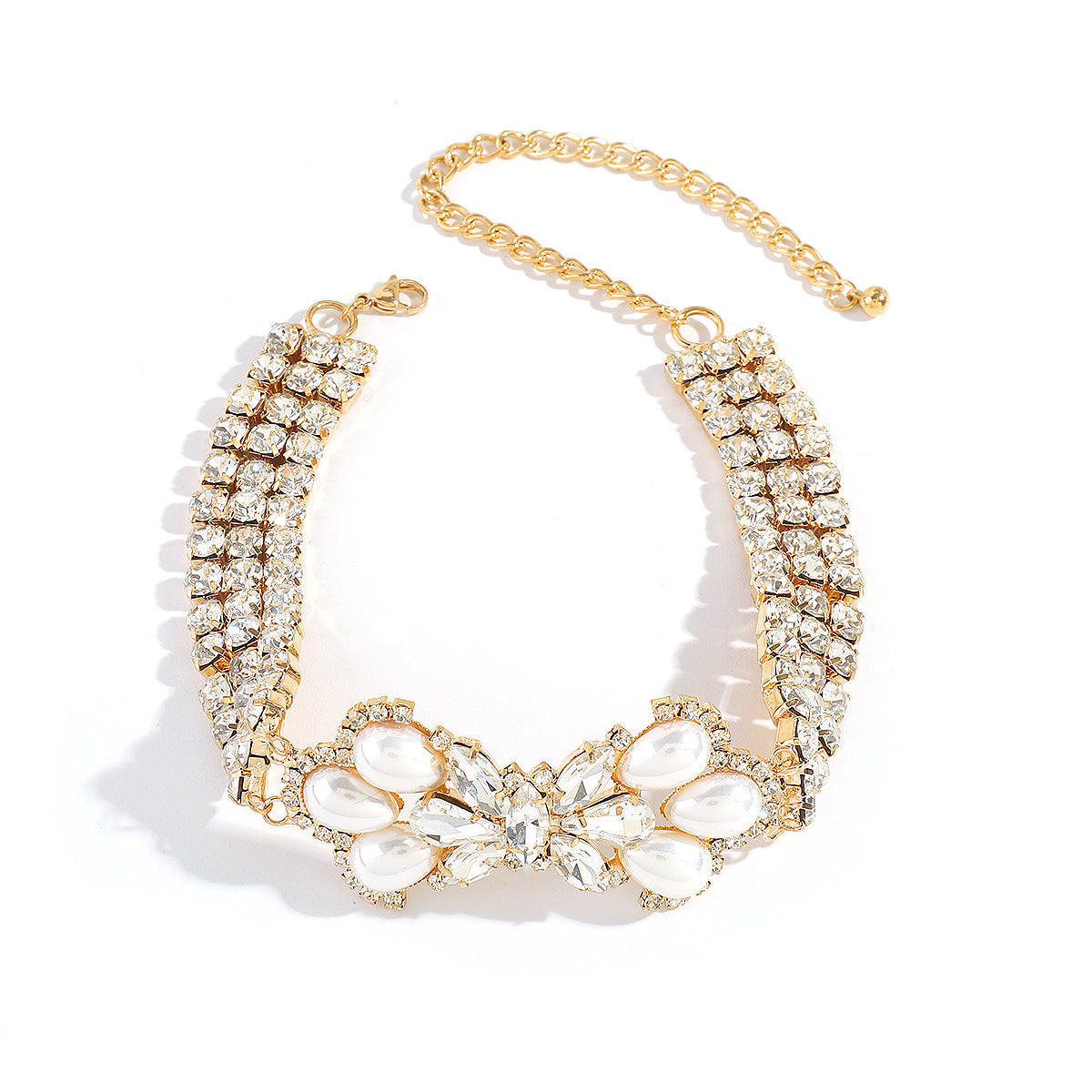 Wholesale Vintage Diamond Pearl Bow Necklace