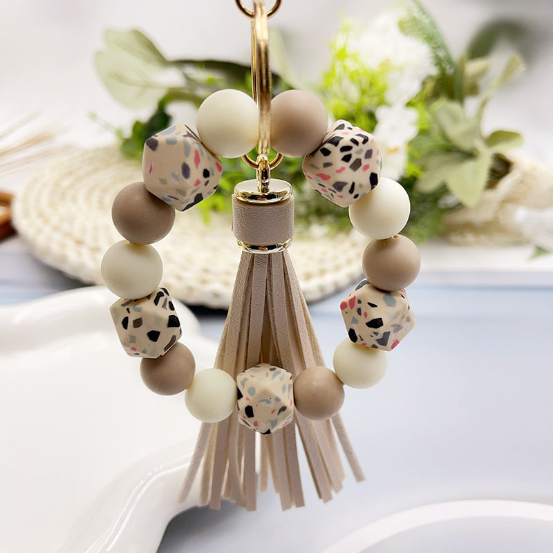 Wholesale Camouflage Stone Silicone Beaded Wrist Keychain