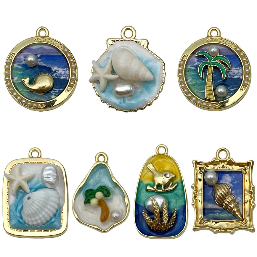 Wholesale Oil Painting Ocean Series DIY Alloy Oil Drop Pendant Necklace Earrings