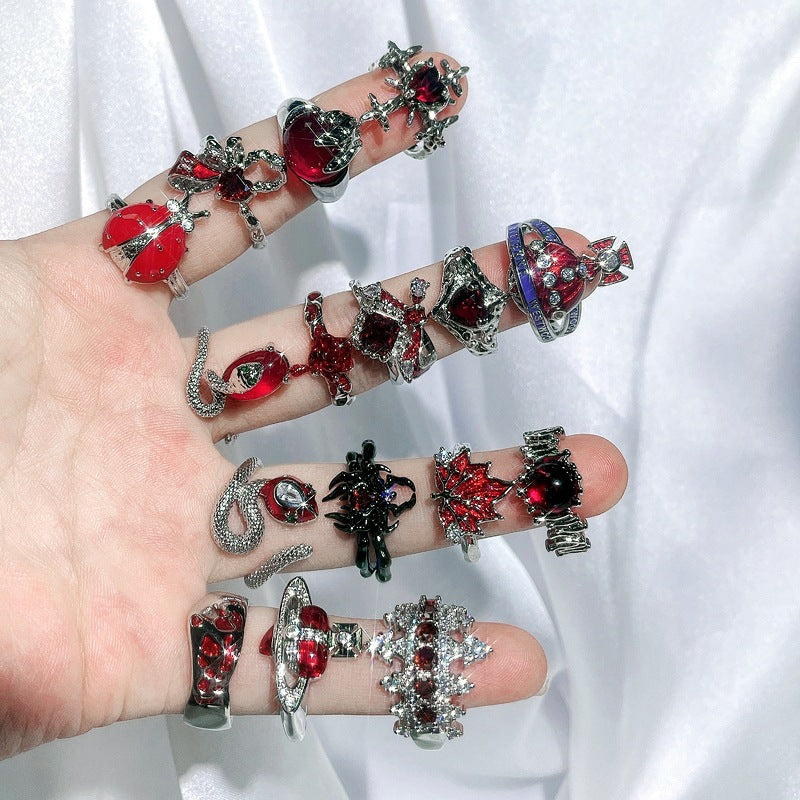 Wholesale Red enamel sweet cool punk cold style ring