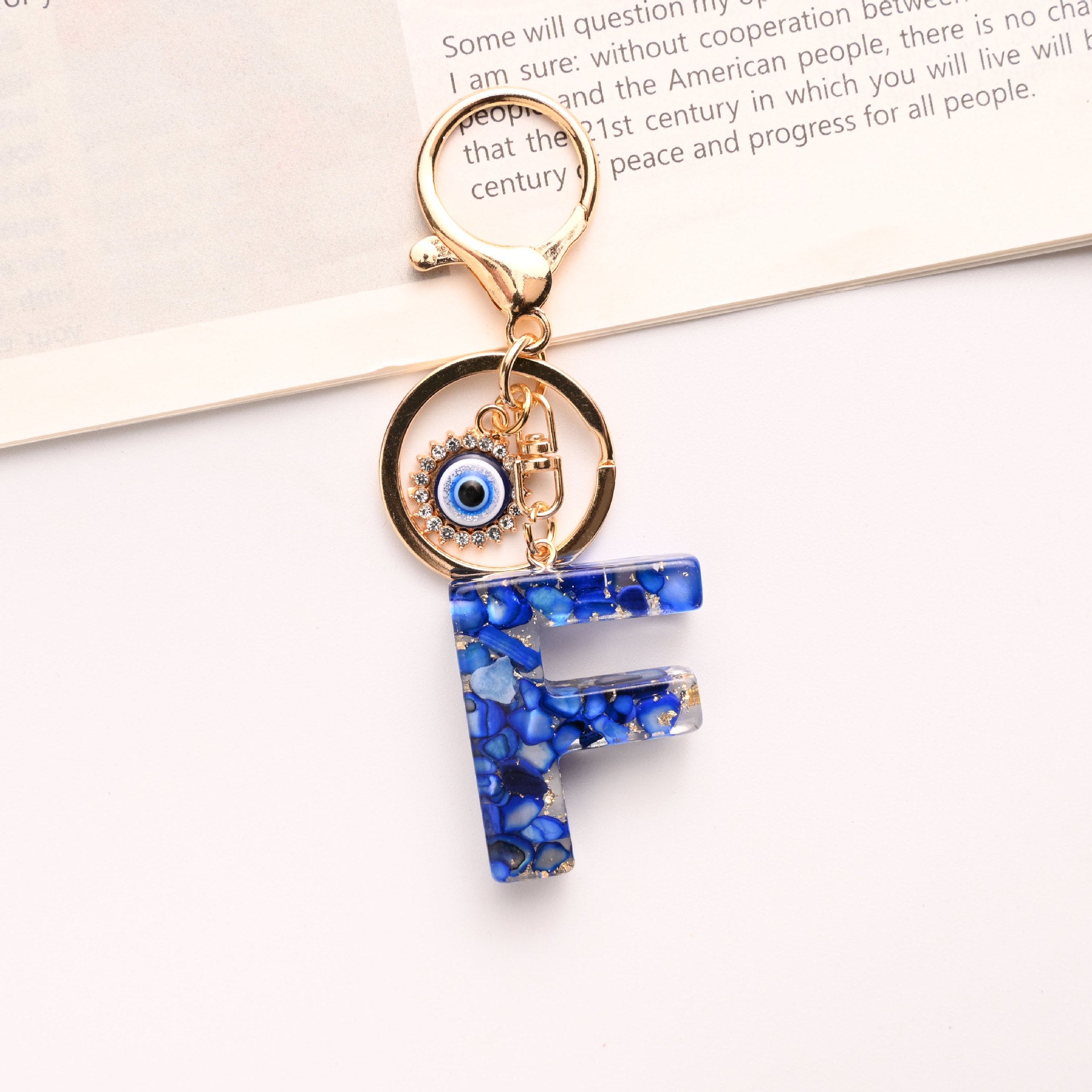 Wholesale Treasure Blue 26 English Letter Devil' s Eye Keychain