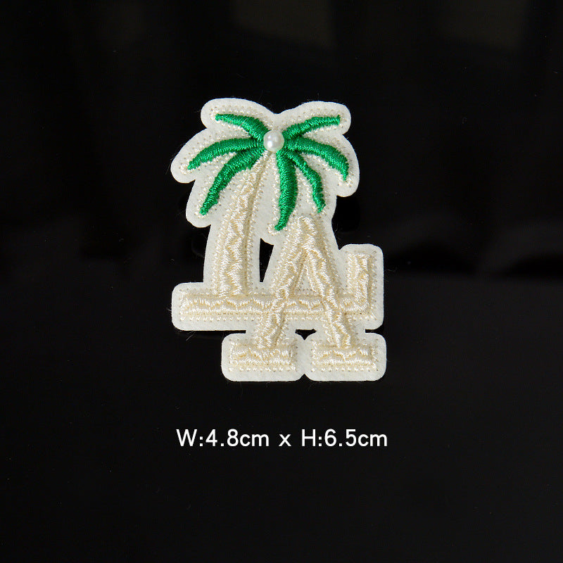 Wholesale Stylish 3D Embroidered Letter A Patch Polyester Adhesive Backing Cartoon nut Tree Design DIY Towel Decorative Craft Supply Boutique Resale