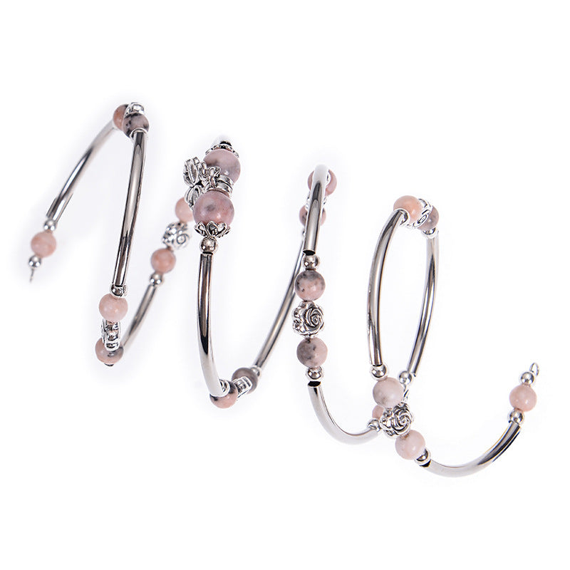 Wholesale Natural Pink Zebra Stone Multi-layer Natural Stone Beaded Flower Bracelet