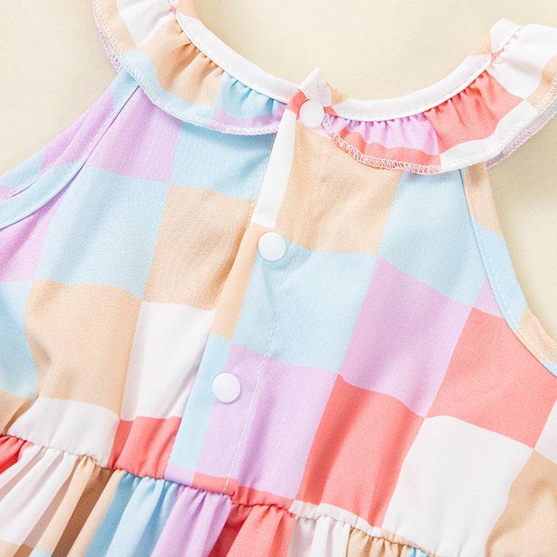 Wholesale Plaid Sleeveless Toddler Girl Dress Summer Princess Style Casual Wear Gift