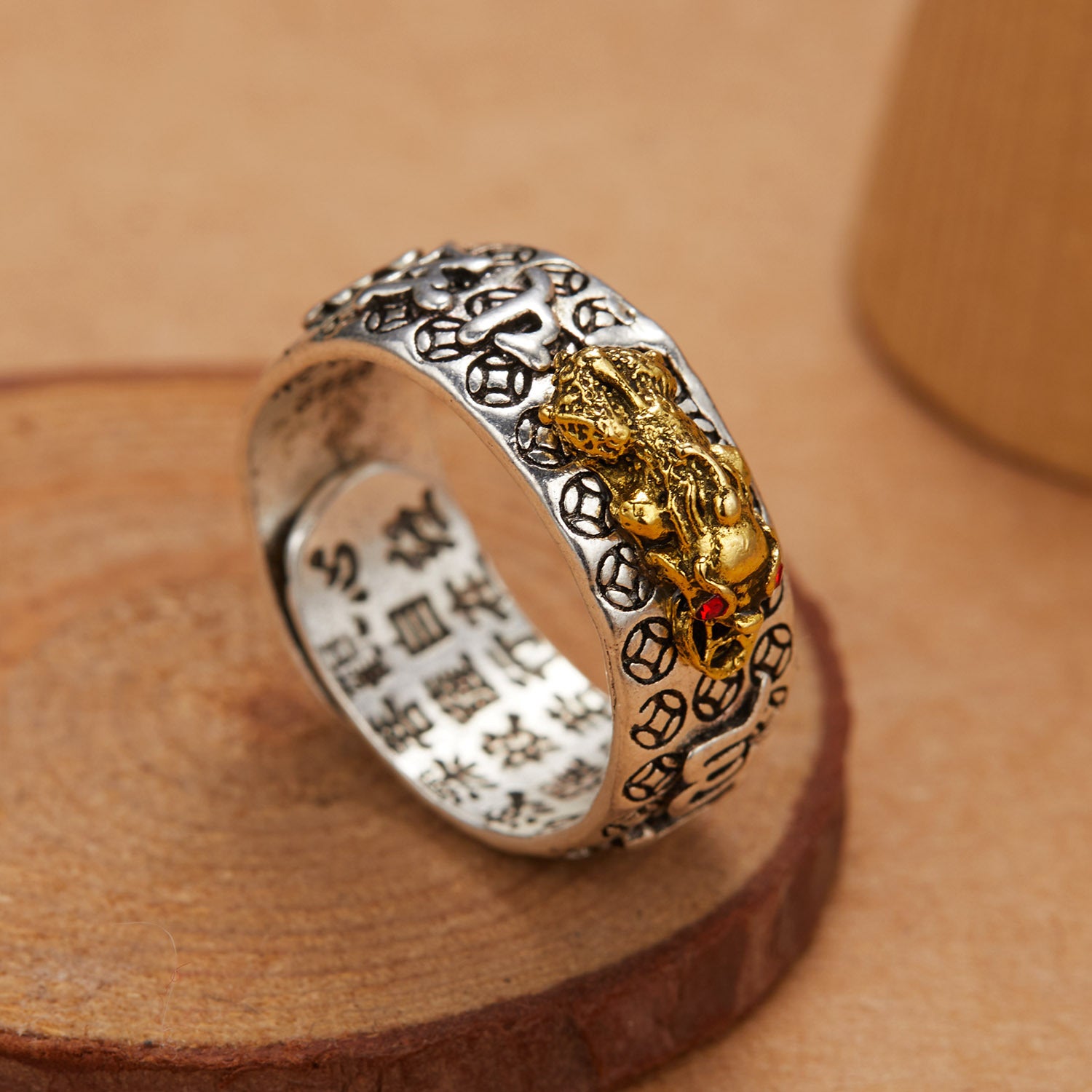 Wholesale Vintage Pixiu Heart Sutra Six-word Mantra Ring