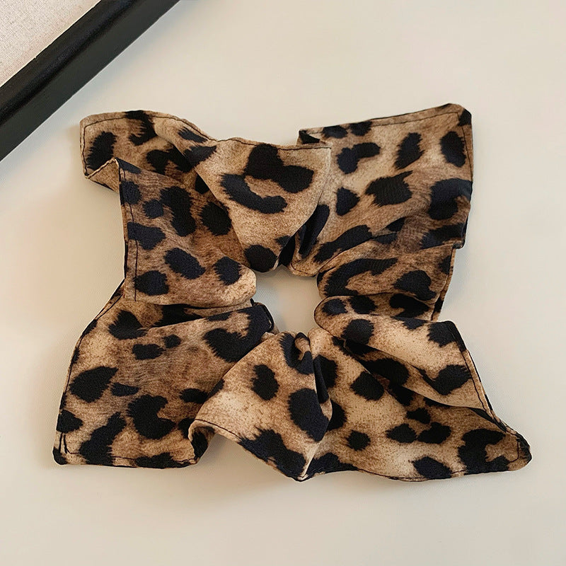 Wholesale square leopard print pleated vintage temperament hair rope versatile personality headdress