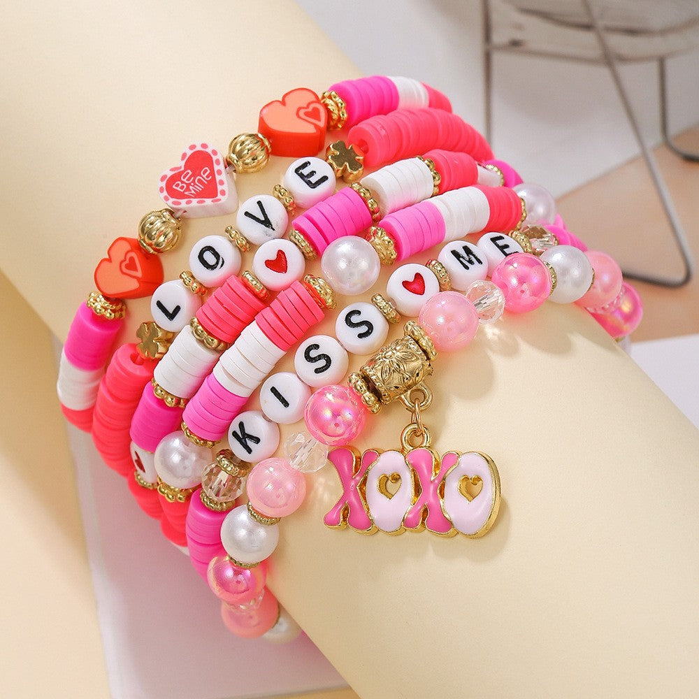Wholesale Valentine' s Day Love Stacked Letter clay bead bracelet