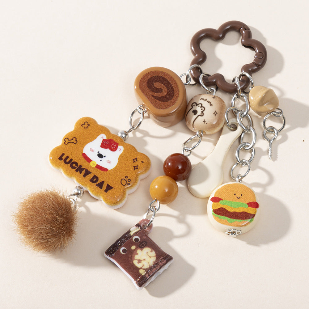 Wholesale Colorful Cute Food Spoon Hair Ball Keychain