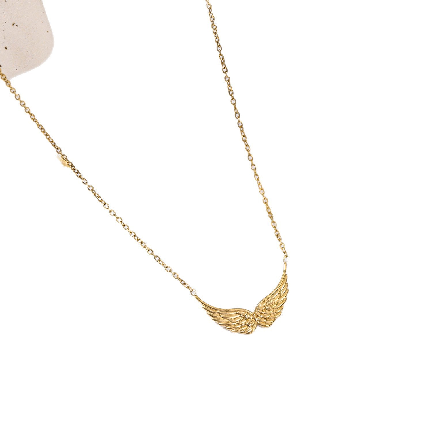 Wholesale Minimalist Gold Tone Titanium Steel Angel Wing Double Hole Pendant Necklace Everyday Jewelry Accessory
