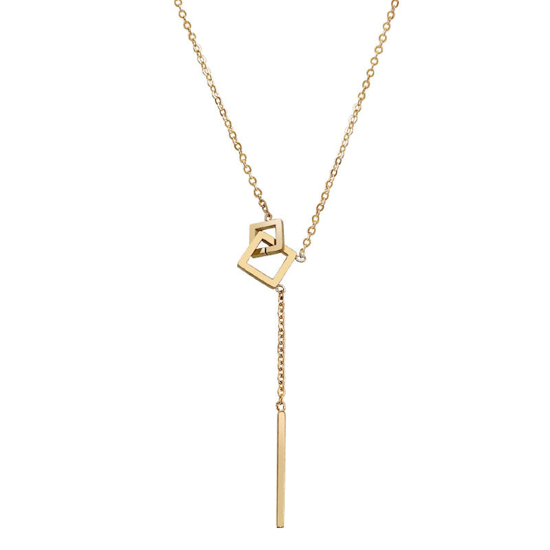 Wholesale Simple Temperament Square Geometric Tassel Titanium Steel Necklace