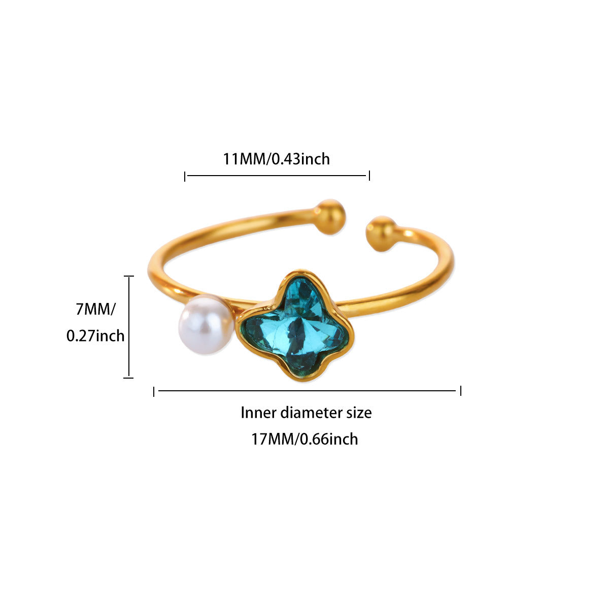 Wholesale Luxury Zircon Pearl Heart-Shaped Adjustable Opening Ring