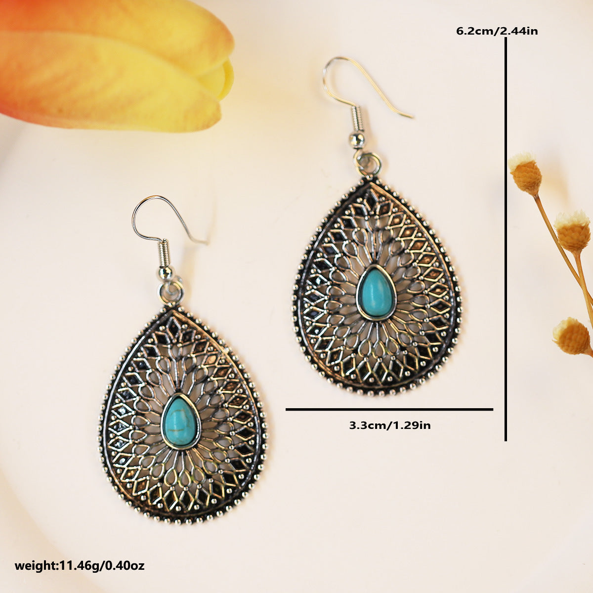 Wholesale Bohemian Ethnic Style Turquoise Hollow Earrings