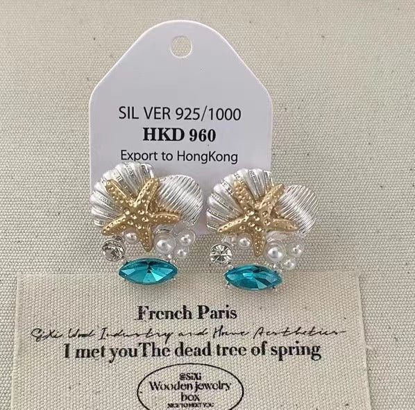 Wholesale Bohemian exaggerated color starfish shell pearl necklace clavicle chain