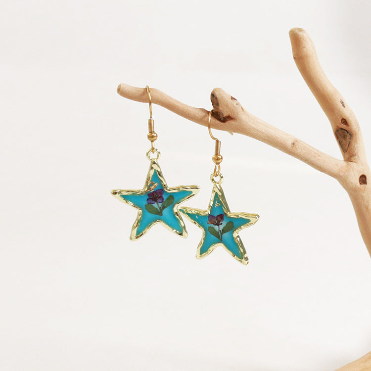Wholesale 6pcs Small Fresh Five-pointed Star-shaped Immortal Flower Earrings