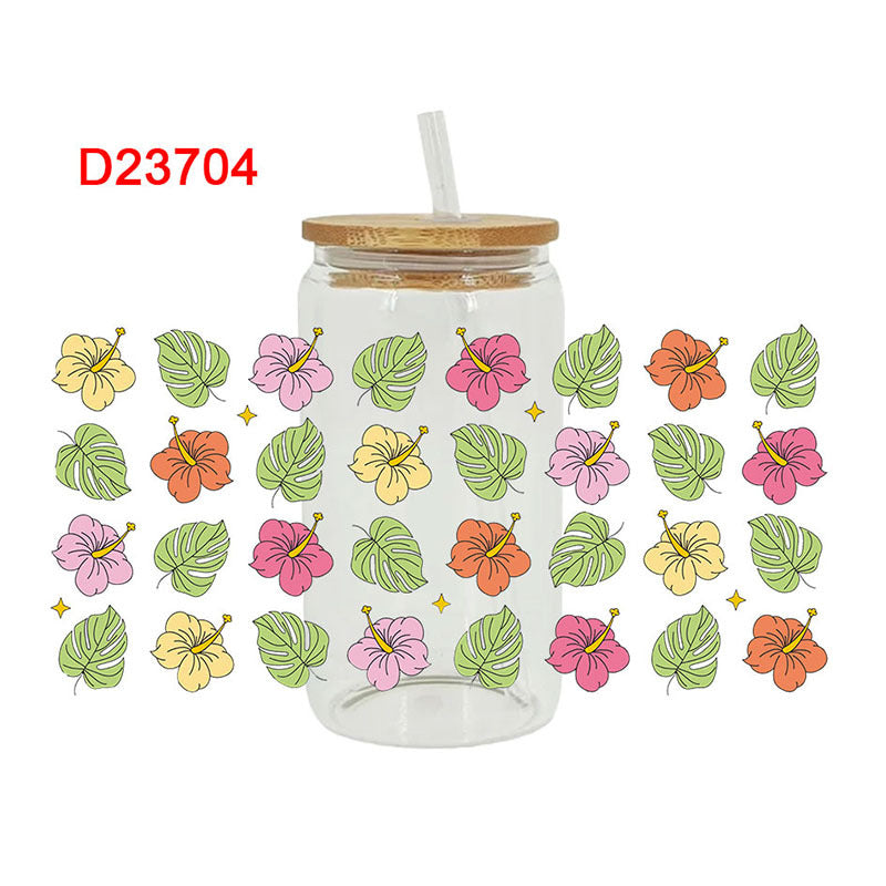 Wholesale Colorful flowers and leaves 16oz Cup UV DTF Wraps