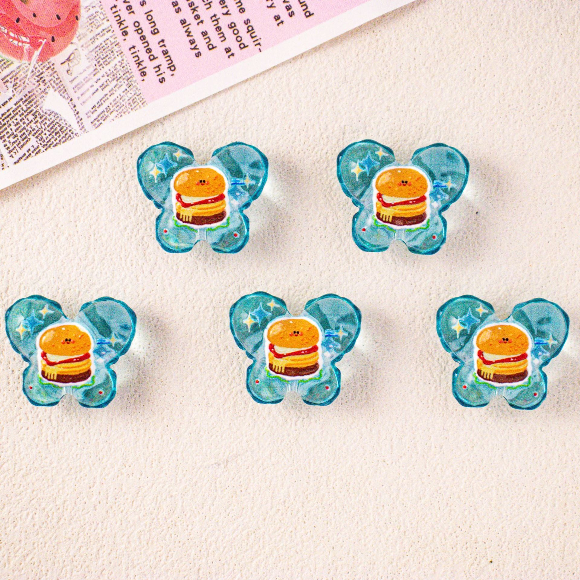 Wholesale 10pcs Cartoon hamburger cake acrylic beads,  semi-transparent beads,  DIY beadable pen accessories OLY Exclusive
