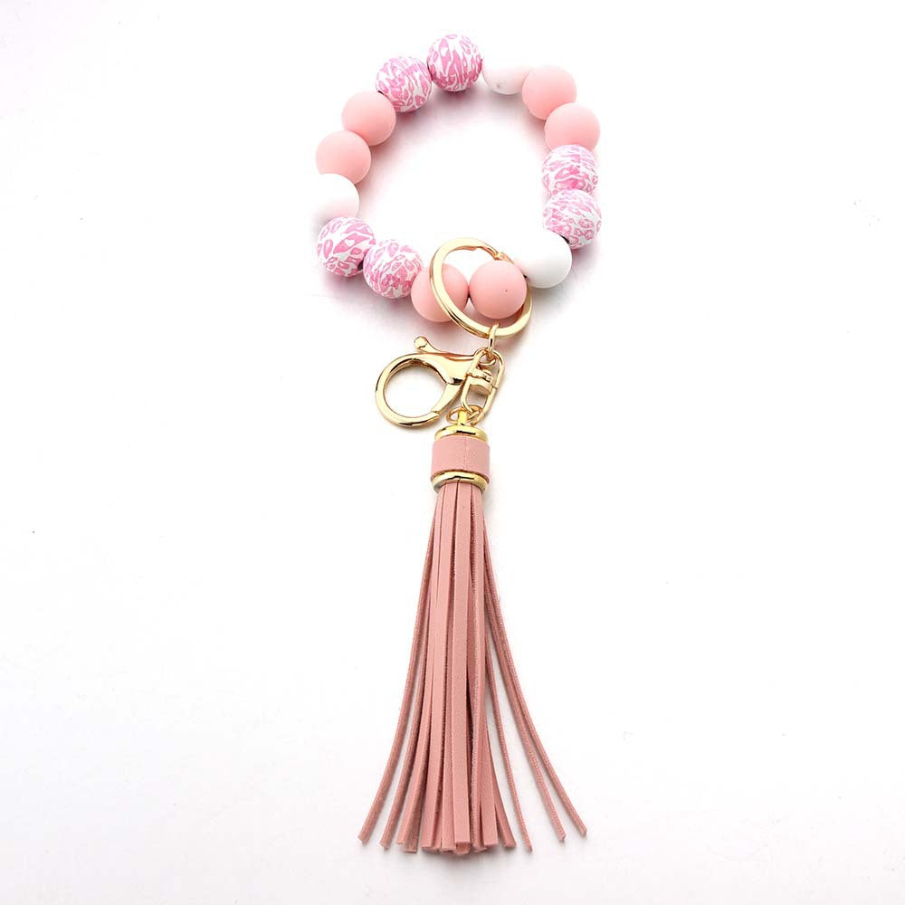 Wholesale Solid Wood Beads Silicone Beads Tassel Pendant Creative DIY Beaded Wrist Keychain
