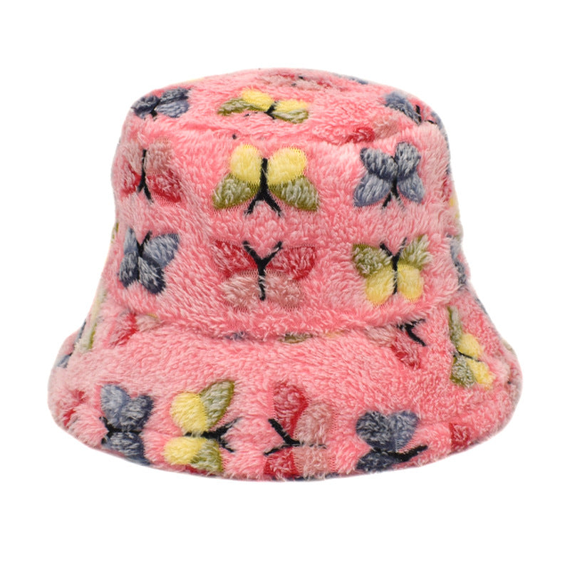 Wholesale Plush Winter Warm Butterfly Bucket Hat