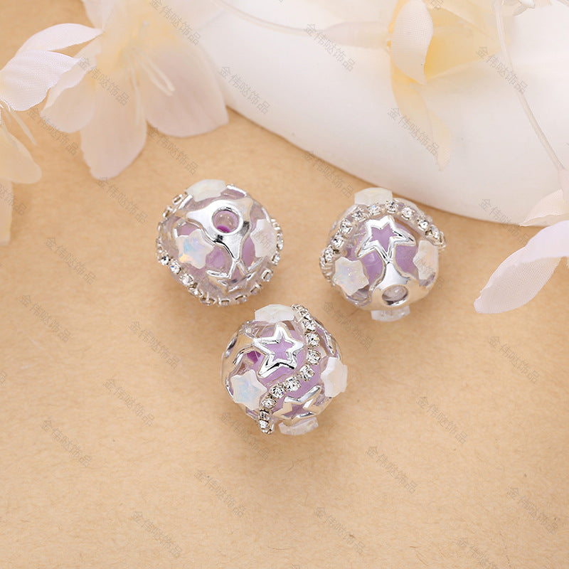 Wholesale 10pcs DIY Alloy Diamond-encrusted Five-pointed Star Large Hole Beads