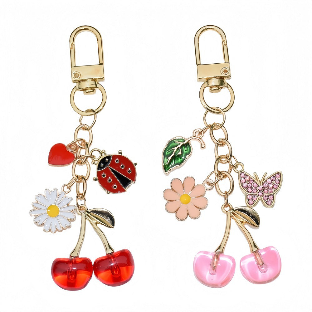 Wholesale Cherry butterfly ladybug  green leaf keychain Y2K bag pendant