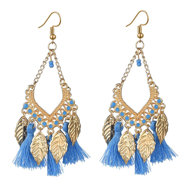 Wholesale Ethnic Style Tassel Metal Leaf Earrings