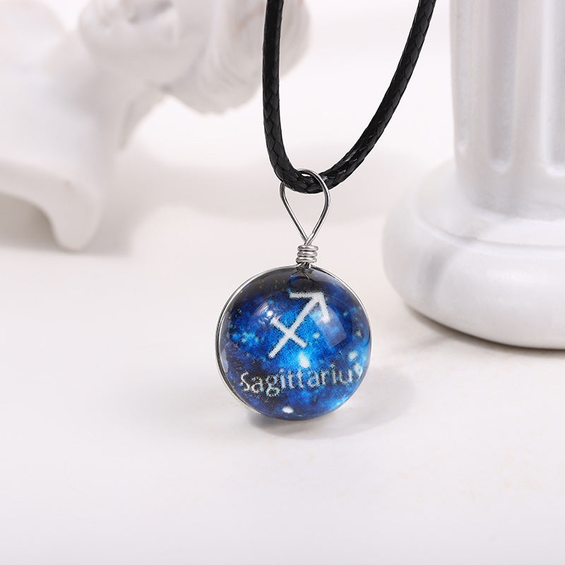 Wholesale Starry Sky Glowing Zodiac Sign Pendant Glass Forest System Fresh Clavicle Chain