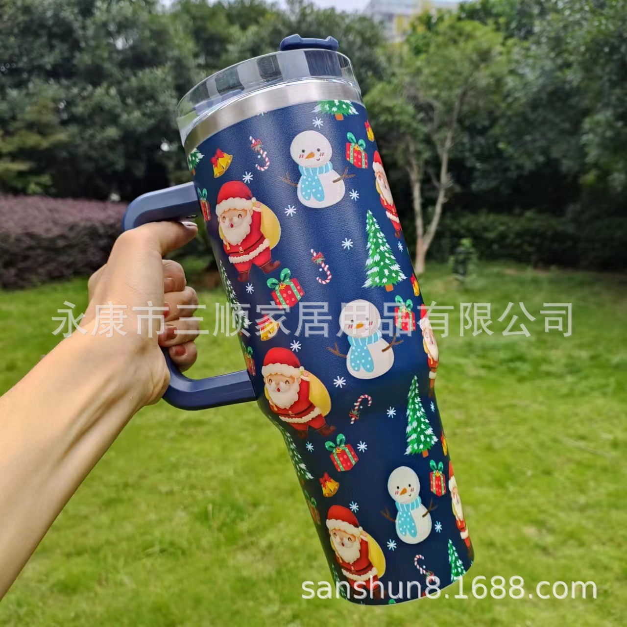 Wholesale 40oz Christmas handle car thermos cup with straw to keep cold Tumbler ice cup