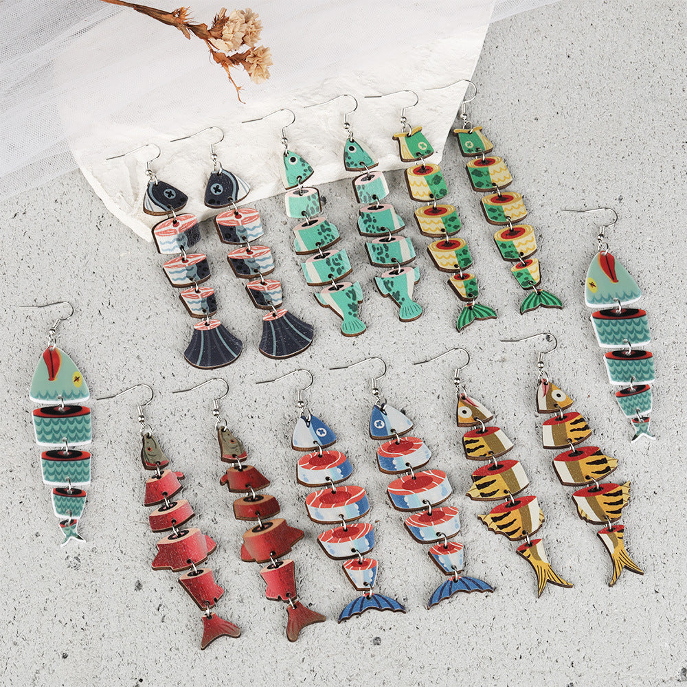 Wholesale Fish shaped multi segment connected earrings