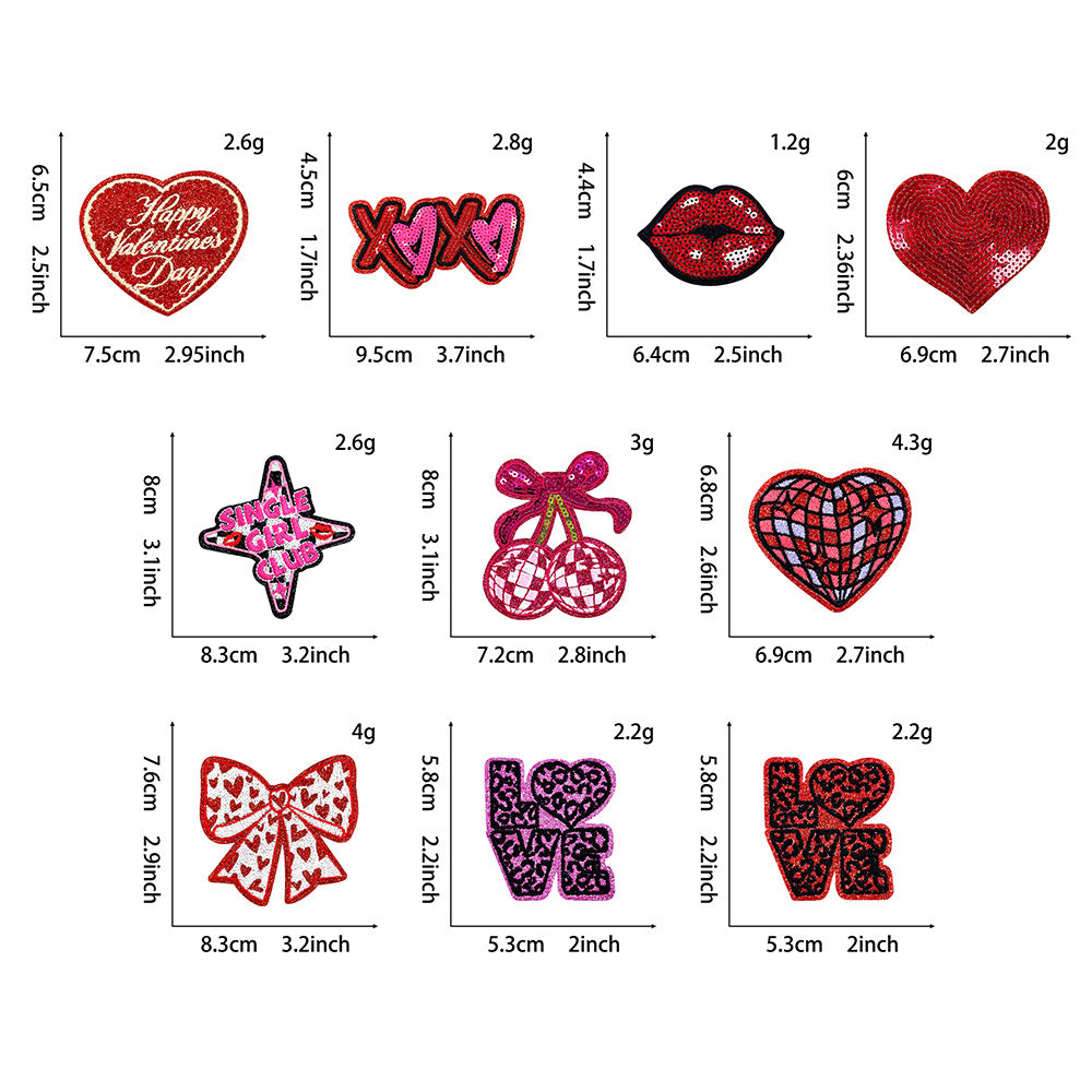 Wholesale Polyester Embroidered Iron On Patch Valentine Hearts Cherries Bow XOXO Everyday Use For Coats Bags