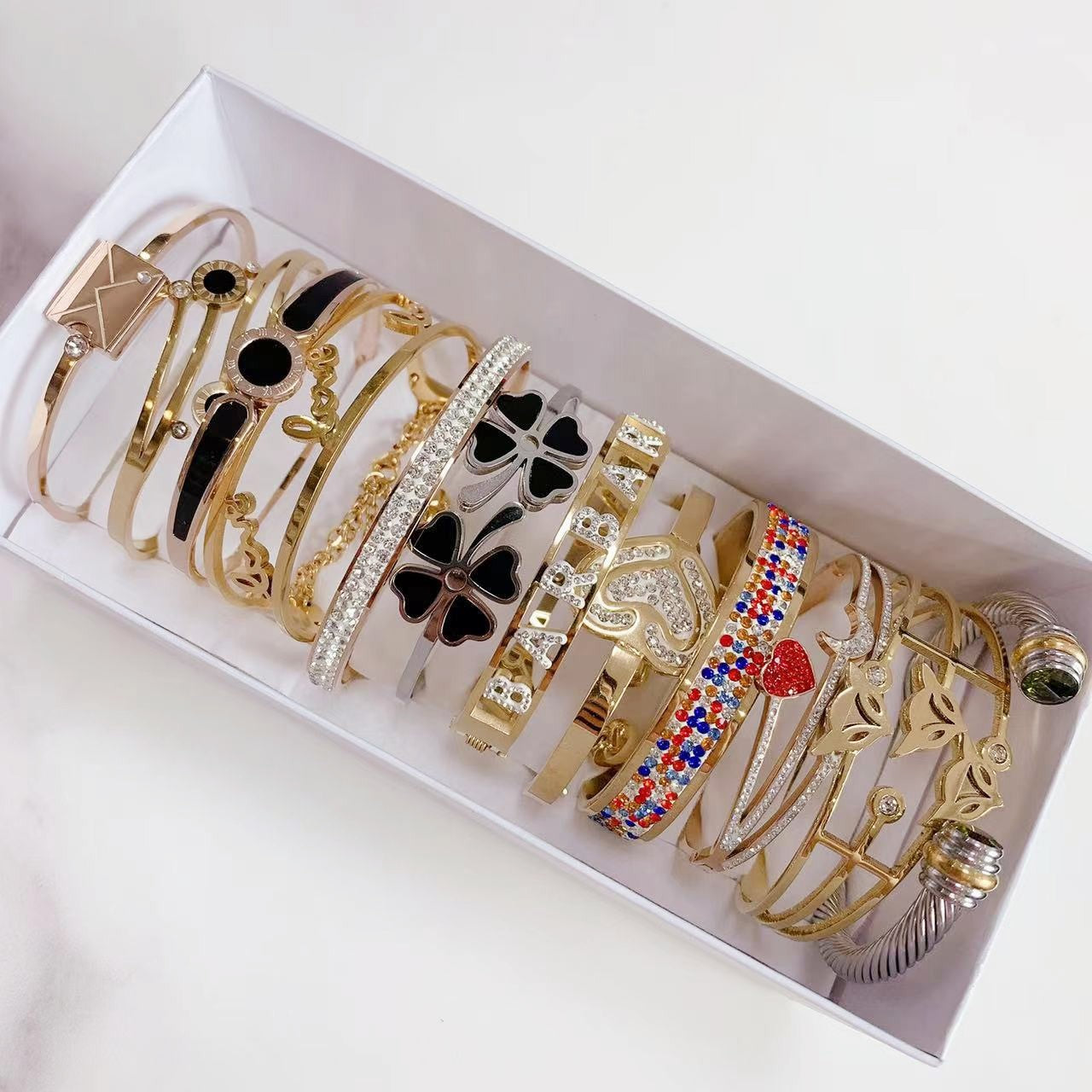 Wholesale 12PCS/Pack Fashion Diamond Inlaid Titanium Steel Bracelet