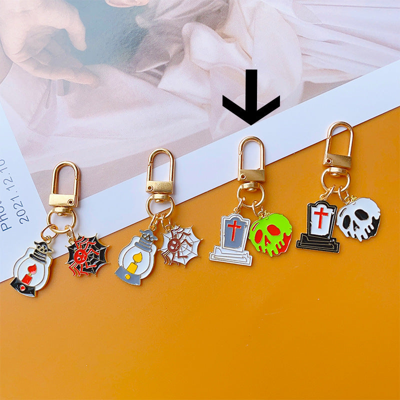 Wholesale Halloween Skull Tombstone Alloy Keychain