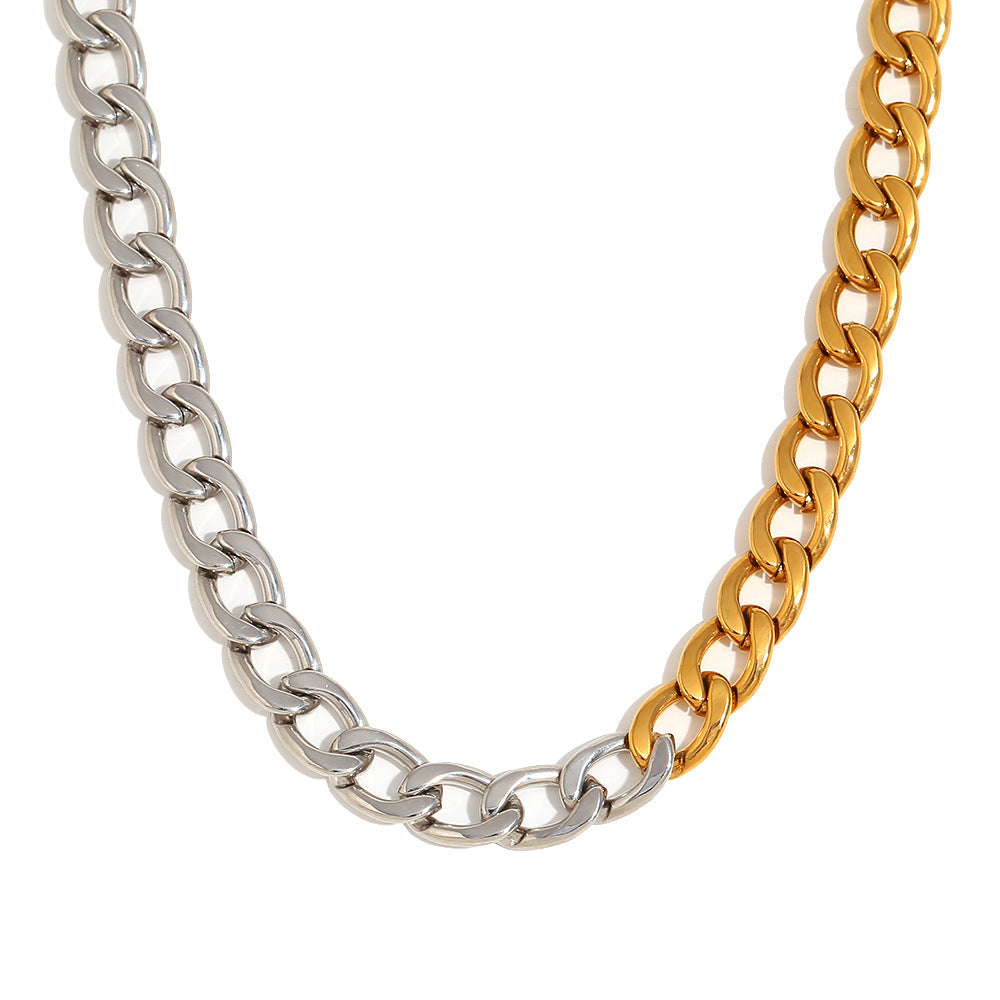 Wholesale Hip Hop Cuban Chain Necklace Stainless Steel 18K Gold Plated Two-tone Base Polished Chain