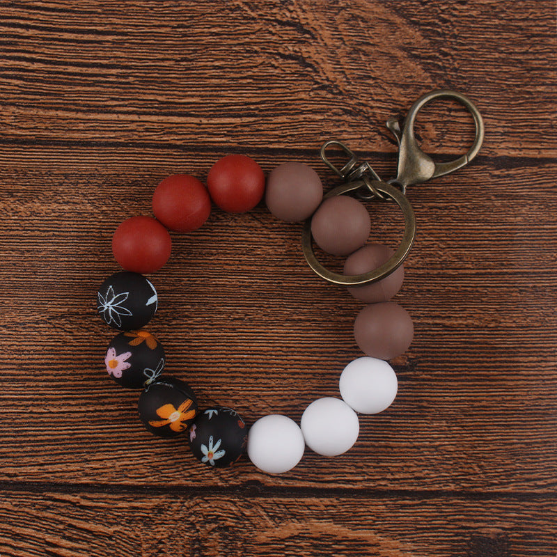 Wholesale 3pcs Printed Silicone DIY Printed Beaded Bracelet Keychain Accessories