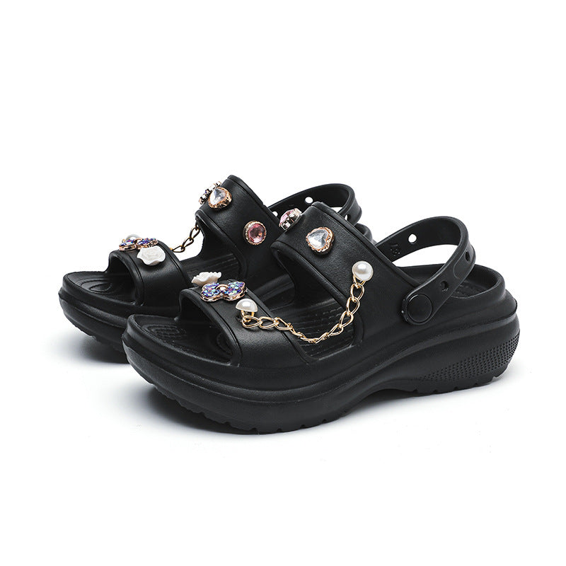 Wholesale Rhinestone Thick Sole Versatile Sandals