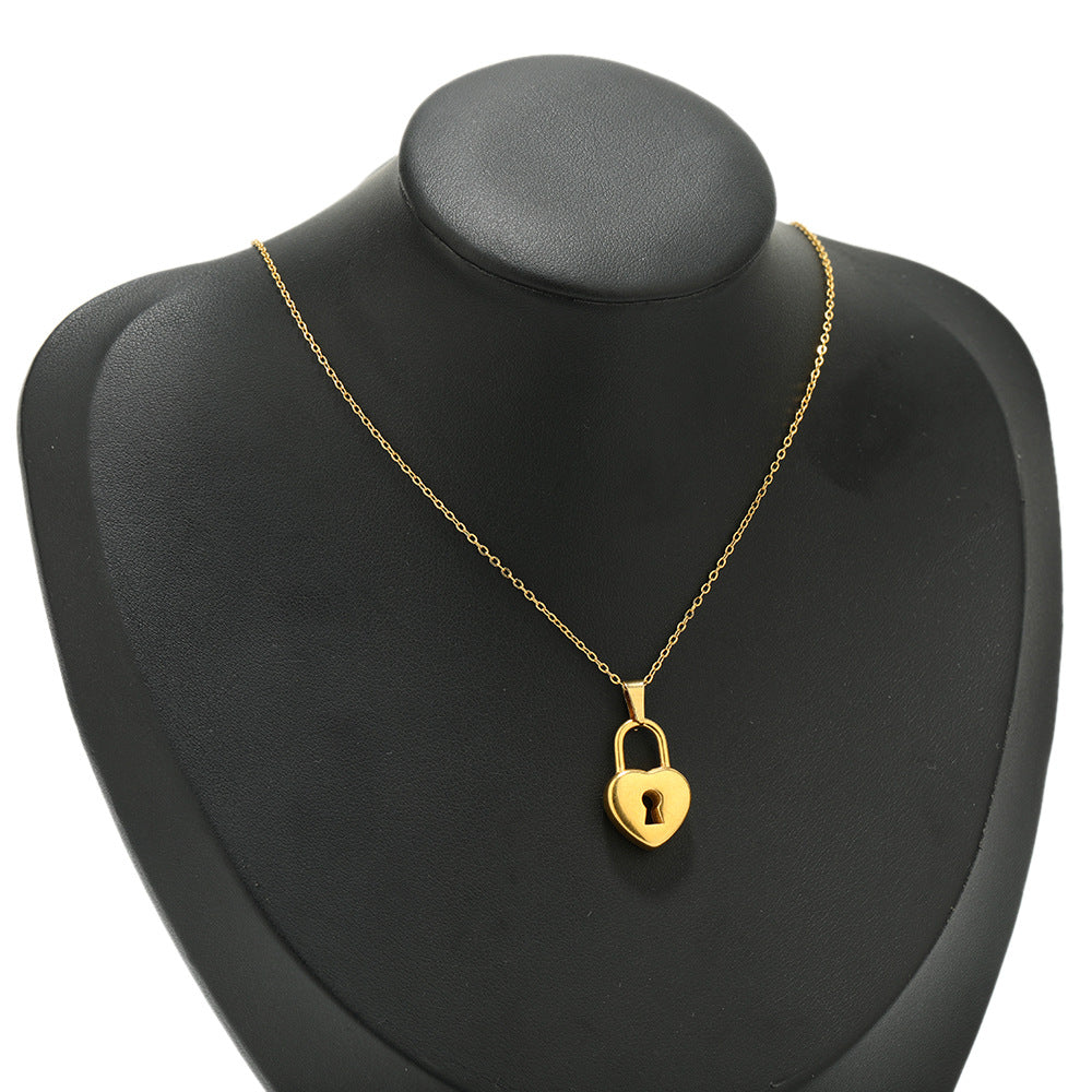 Wholesale 5PCS/PACK Stainless Steel Hollow Heart Key Padlock Small Pendant DIY Jewelry Accessories