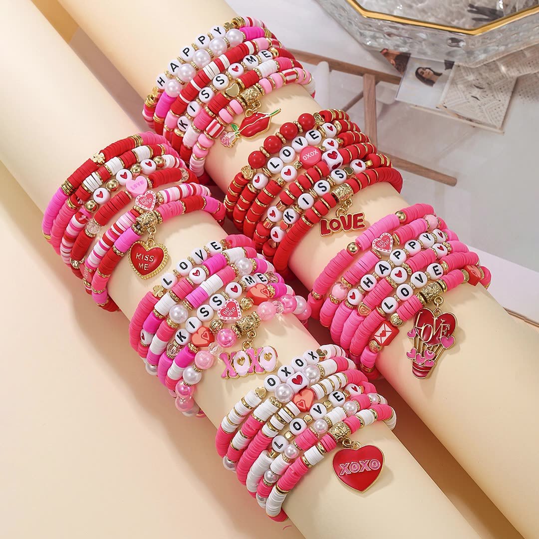 Wholesale Red and pink  handmade heart-shaped " LOVE"  bracelet