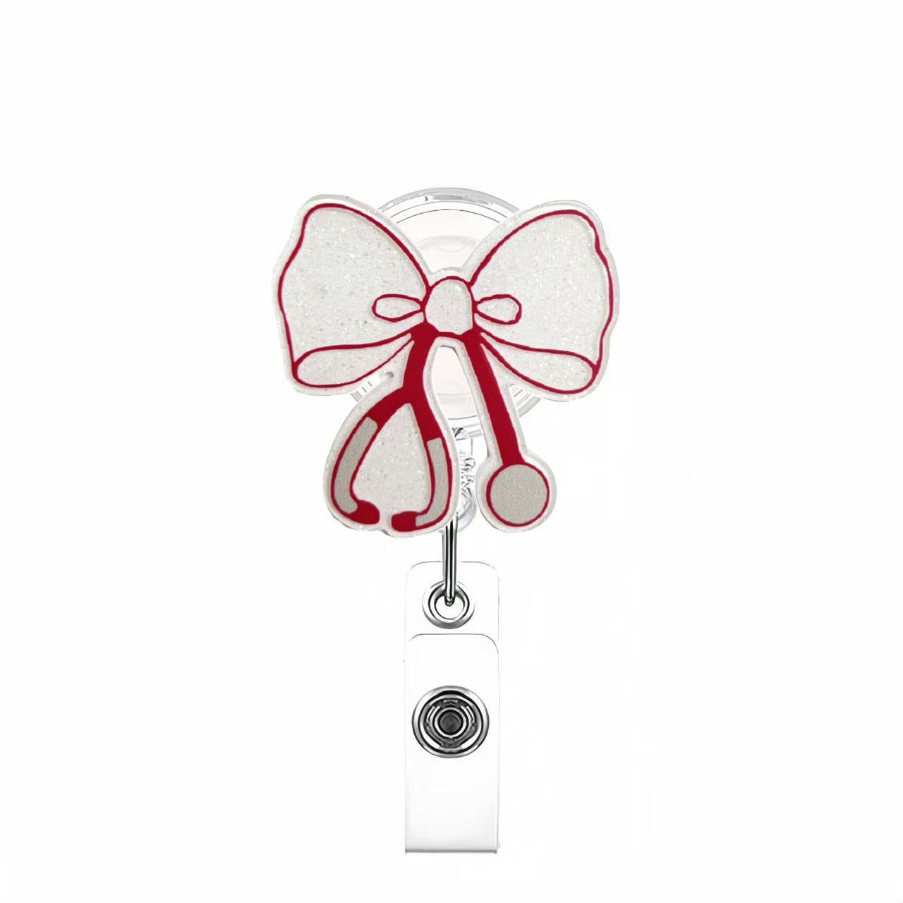 Wholesale Pink cherry medical staff with diverse bows Badge Reels