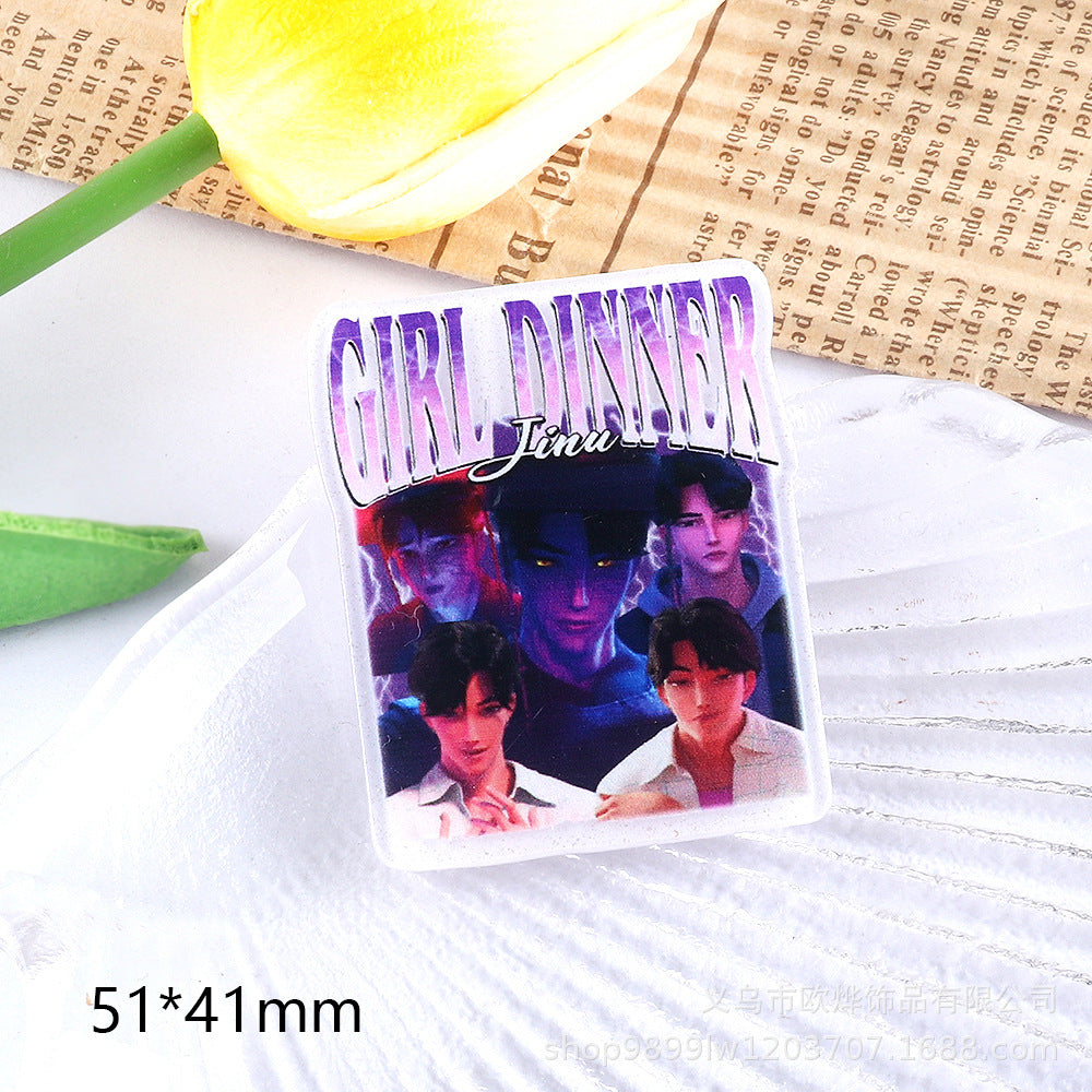Wholesale 10pcs/ pack Cartoon Girl Cute Pendant Acrylic Pin DIY Accessories