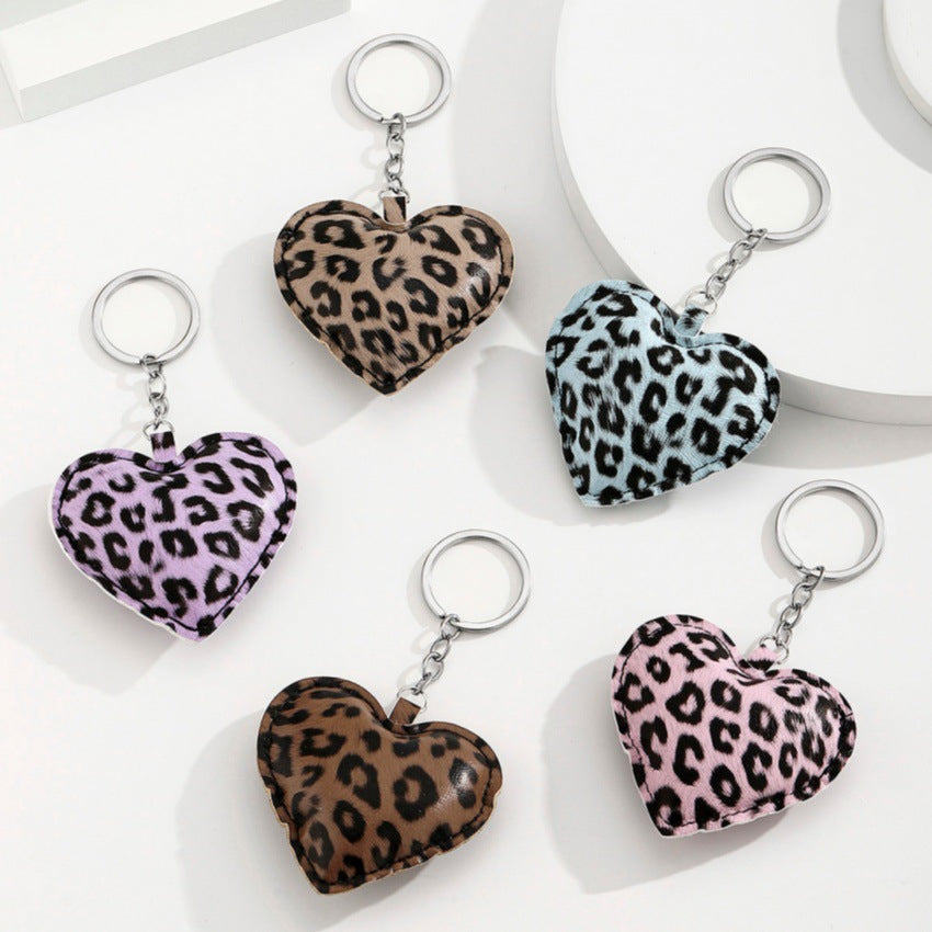 Wholesale PU Leopard Print Cotton Filled Heart Keychain Pendant