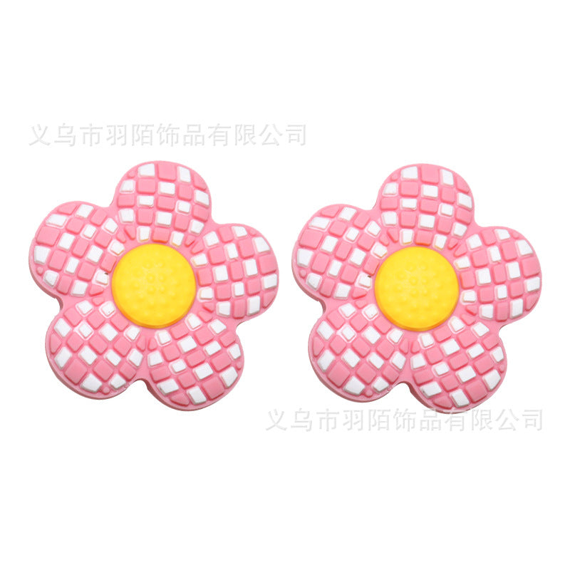 Wholesale 20pcs Checkerboard Flower Silicone Beads