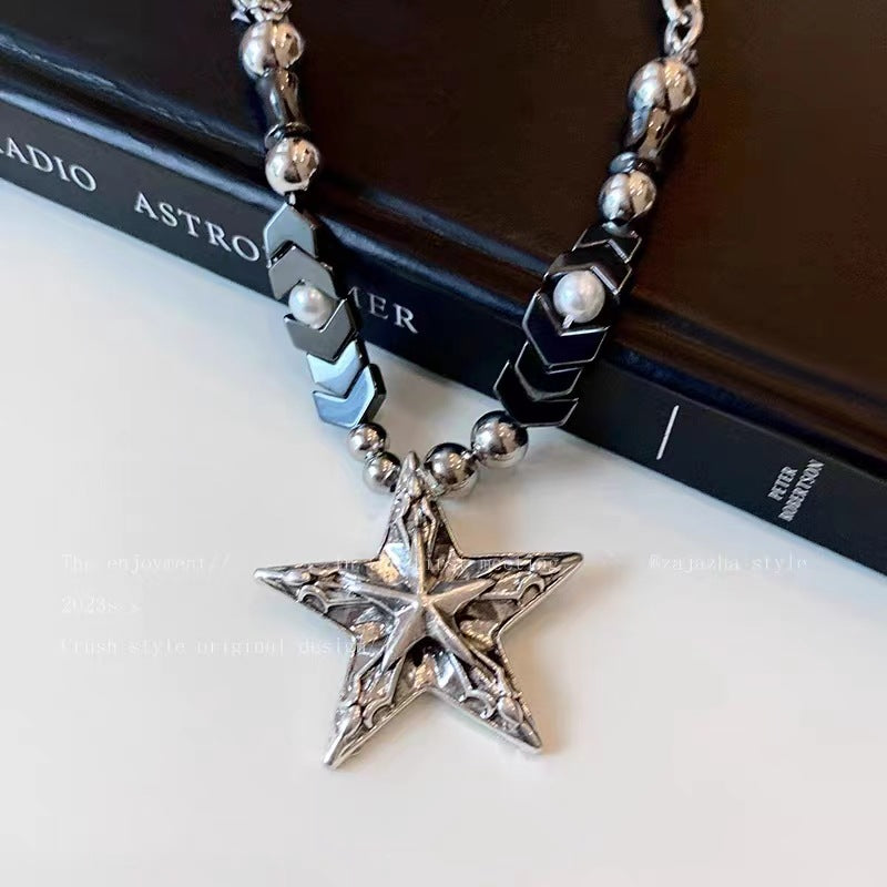 Wholesale heavy industry beaded star titanium steel girl punk style niche necklace