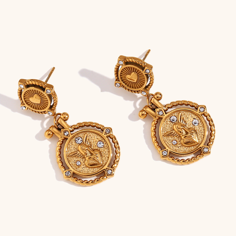 Wholesale Vintage Coin Stainless Steel 18K Gold Plated Earrings