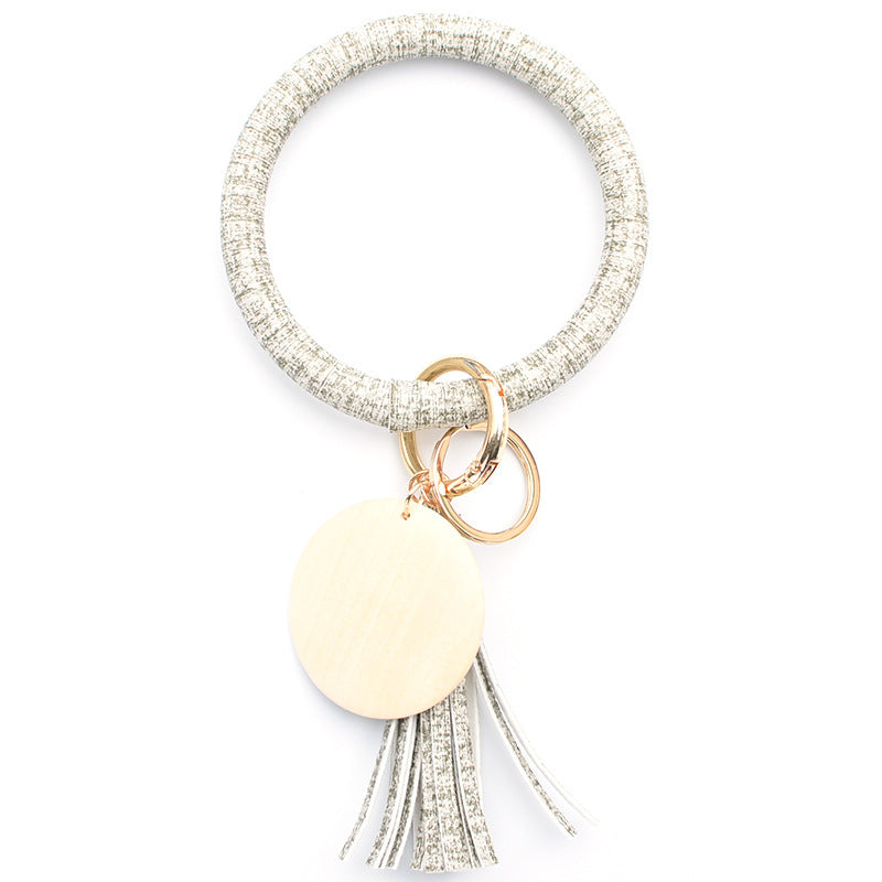 Wholesale Imitation Linen PU Leather Bracelet Keychain