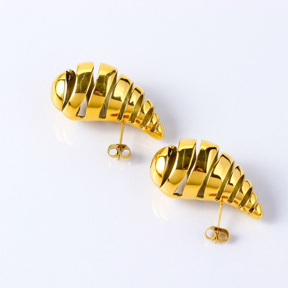 Wholesale 18K Gold Water Drop Spiral Hollow Stainless Steel Earrings