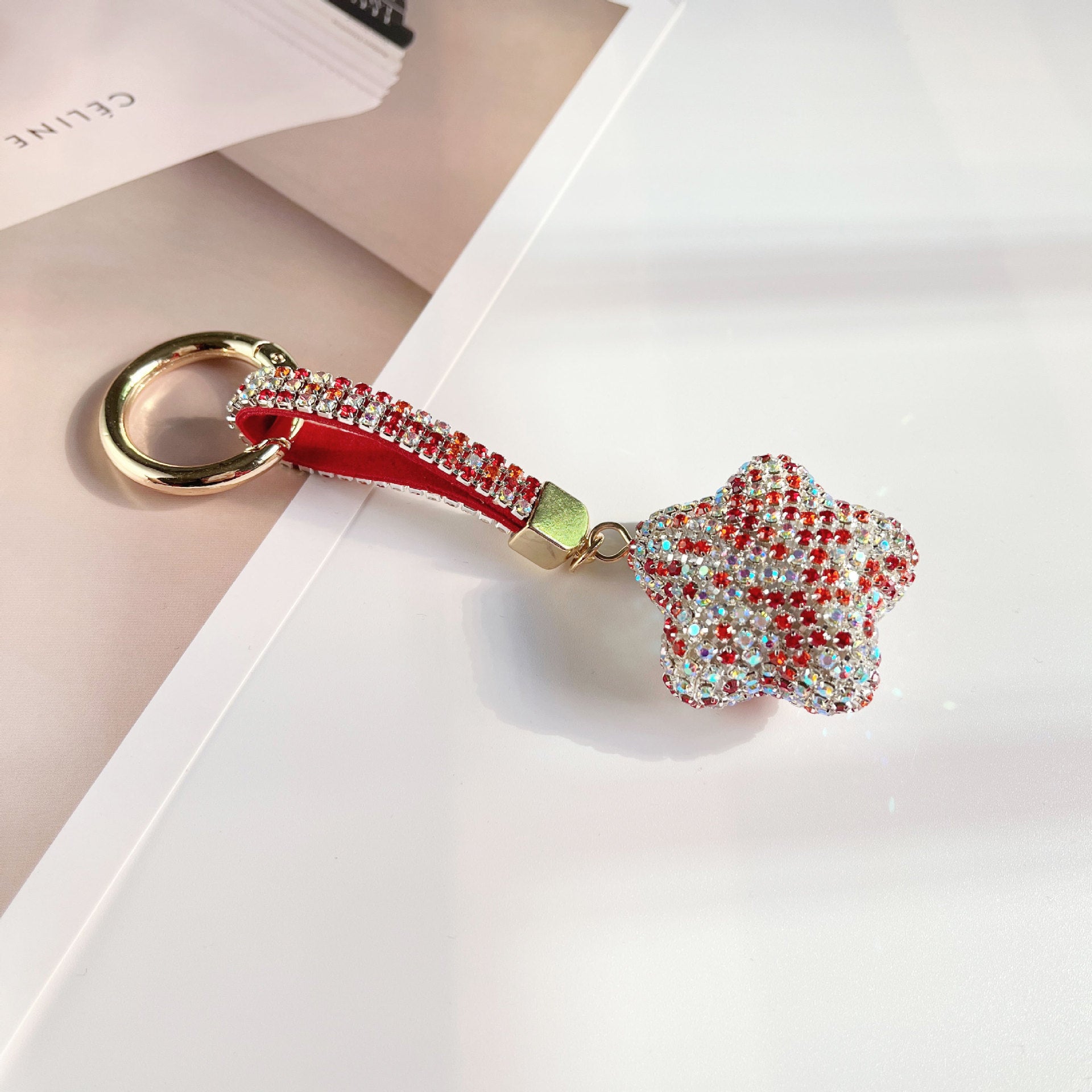 Wholesale Full Set Diamond Five Pointed Star Keychains