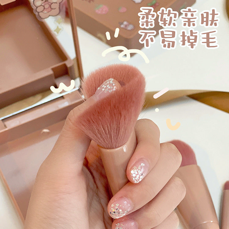 Wholesale Portable 5 Pcs Makeup Brush Travel Set with Mirror Mini Powder Brush Foundation Brush Eye Shadow Brush