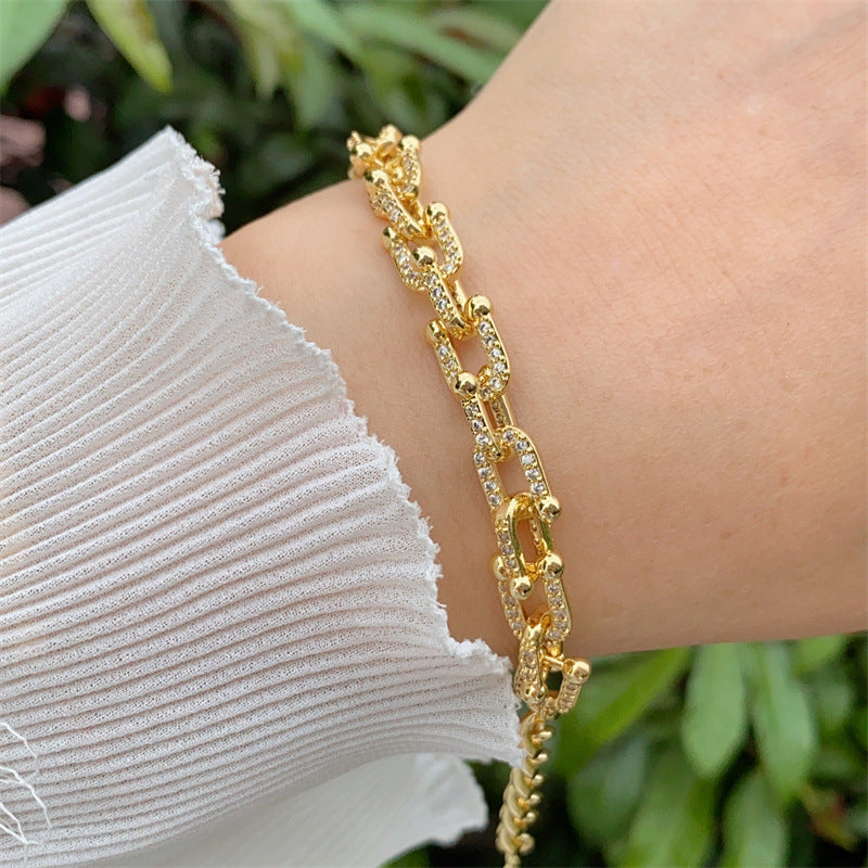 Wholesale  Copper-Plated 18K Gold Colorful Zirconium Oil Drop Bracelet