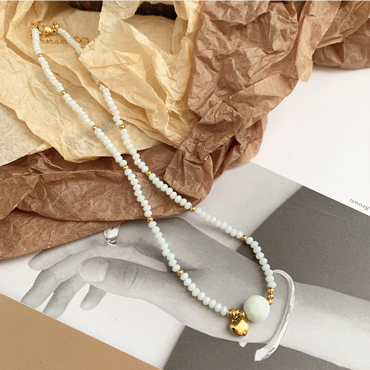 Wholesale Titanium Steel Heart Pendant Crystal Beaded Necklaces